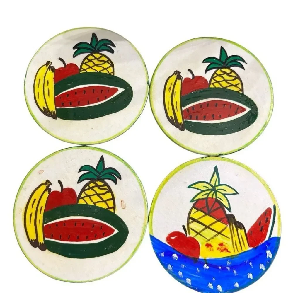 Vintage Hand Painted Wooden Coasters